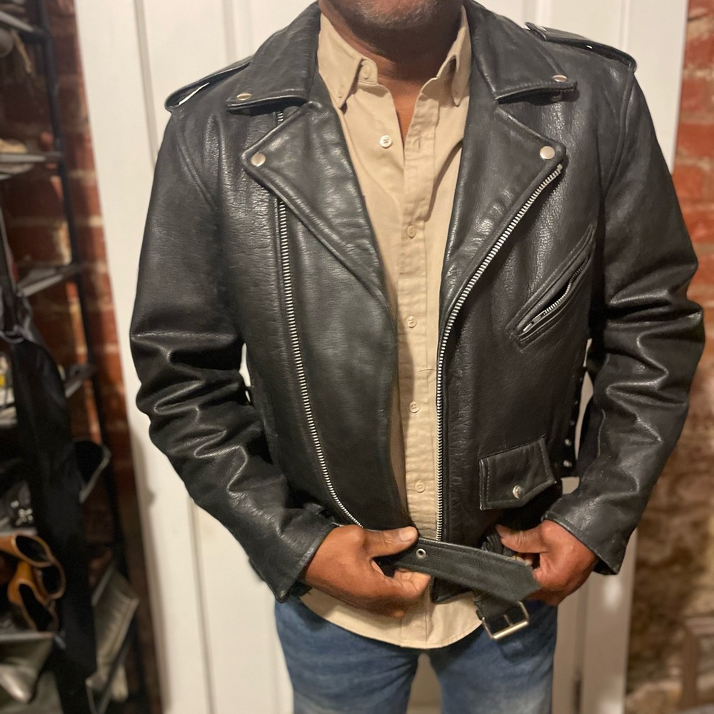 Vintage Black Leather Moto Jacket.